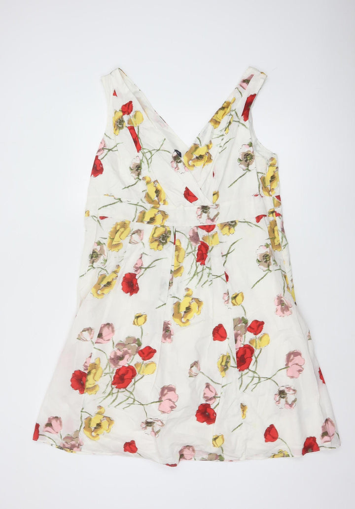 Lands' End Women's Multicoloured Floral Cotton A-Line Knee Length Dress UK 16