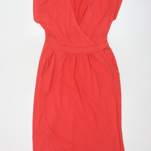Joules Women Red Viscose Wrap Dress UK 12 Short Sleeve Knee Length