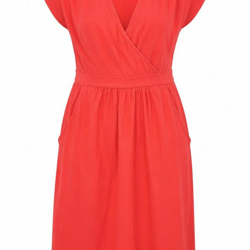 Joules Women Red Viscose Wrap Dress UK 12 Short Sleeve Knee Length
