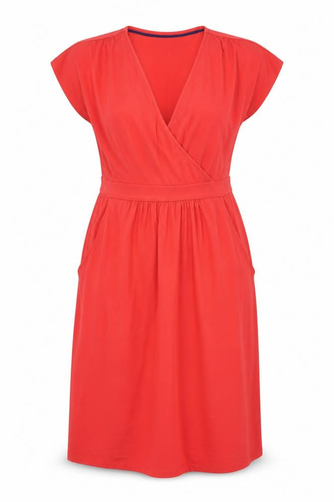 Joules Women Red Viscose Wrap Dress UK 12 Short Sleeve Knee Length