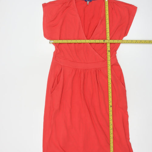 Joules Women Red Viscose Wrap Dress UK 12 Short Sleeve Knee Length