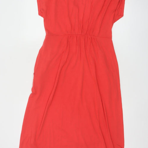 Joules Women Red Viscose Wrap Dress UK 12 Short Sleeve Knee Length
