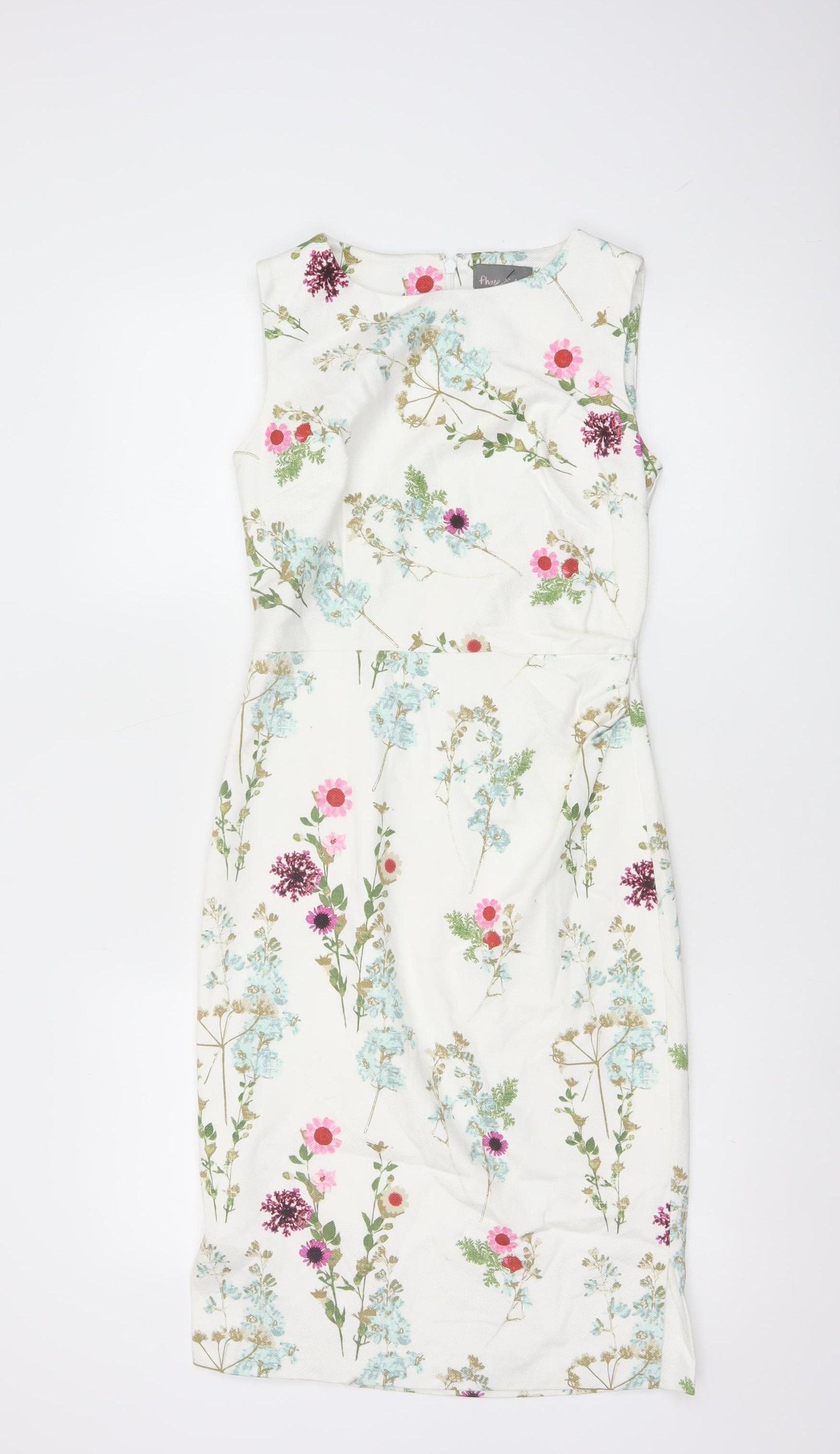 Phase Eight Women’s White Floral Sheath Dress Size 8 Sleeveless