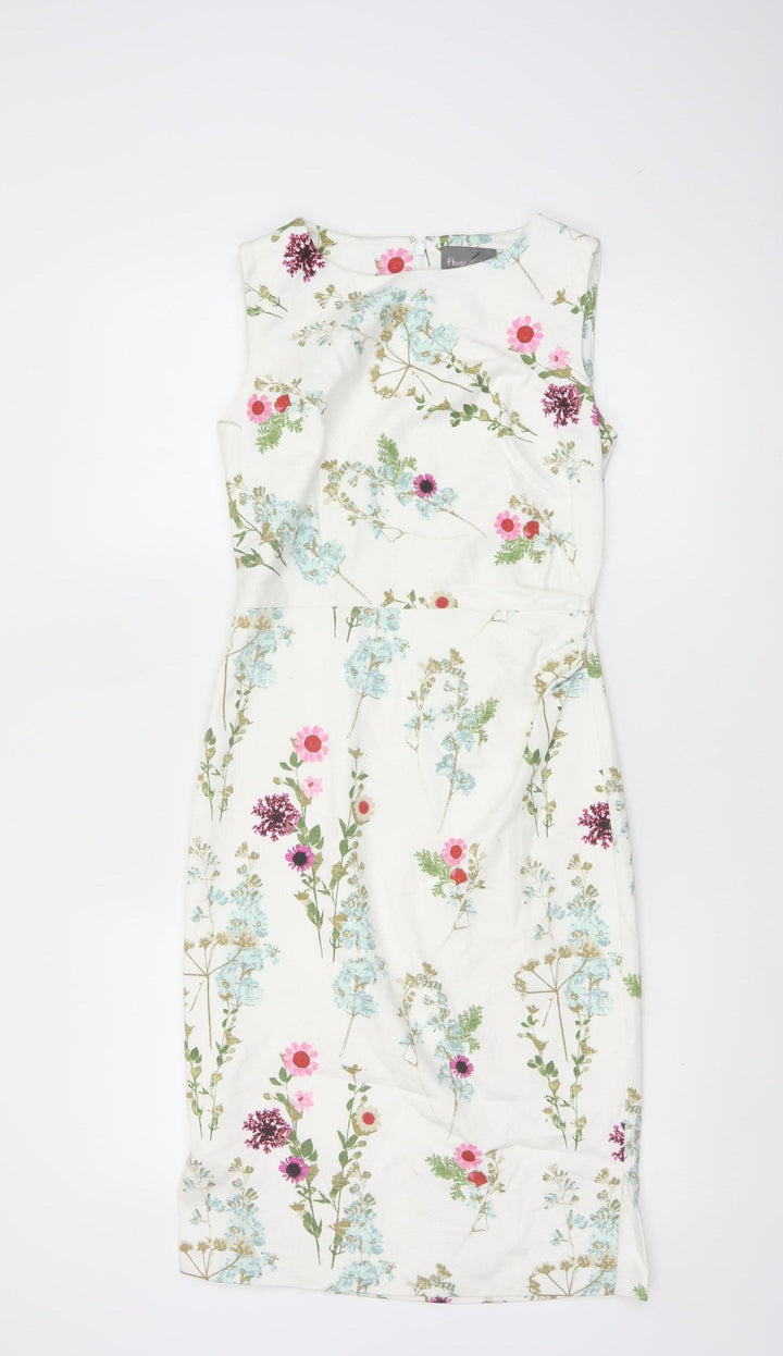 Phase Eight Women’s White Floral Sheath Dress Size 8 Sleeveless