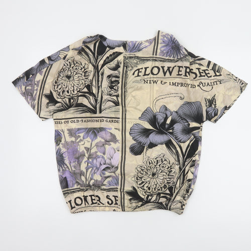 NEXT Women's Beige Floral Graphic T-Shirt UK 8 Short Sleeve Viscose Blend