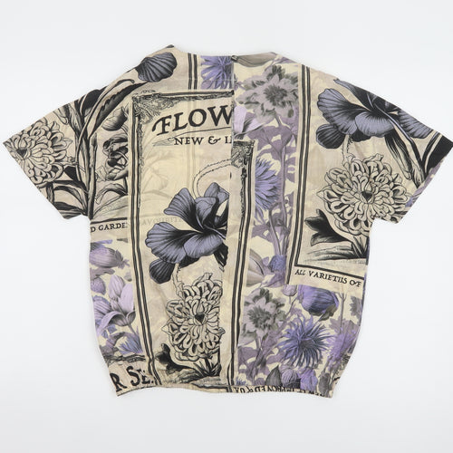 NEXT Women's Beige Floral Graphic T-Shirt UK 8 Short Sleeve Viscose Blend