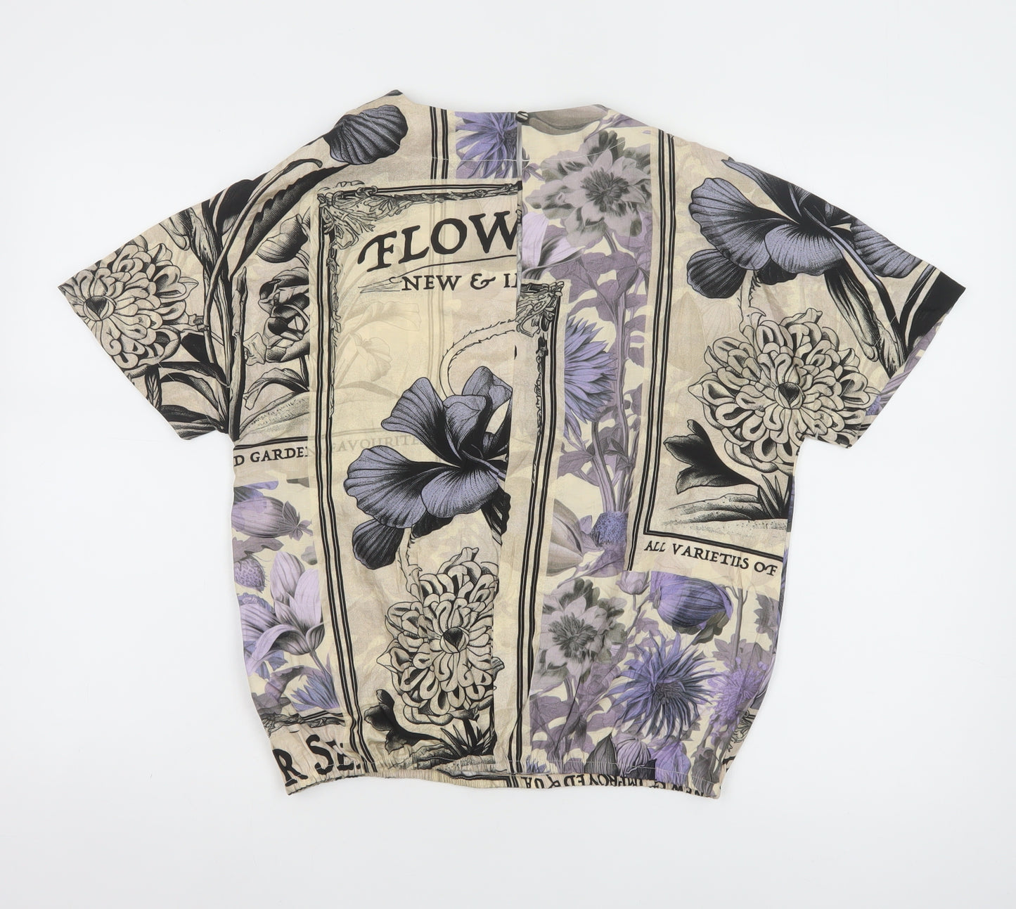 NEXT Women's Beige Floral Graphic T-Shirt UK 8 Short Sleeve Viscose Blend