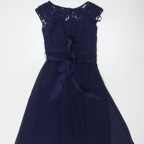 Coast Women Blue Knee Length Lace Chiffon A-Line Dress Size 8