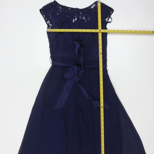 Coast Women Blue Knee Length Lace Chiffon A-Line Dress Size 8