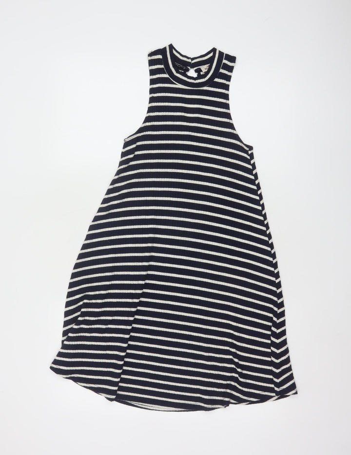 Hollister Women Black White Striped Sleeveless A-Line Knit Dress XS