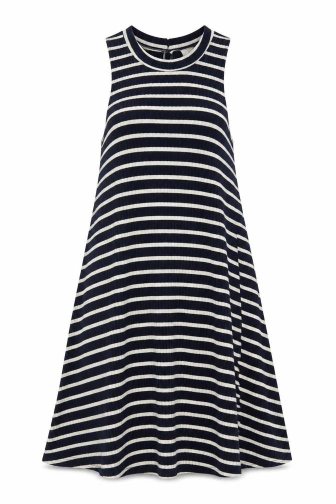 Hollister Women Black White Striped Sleeveless A-Line Knit Dress XS