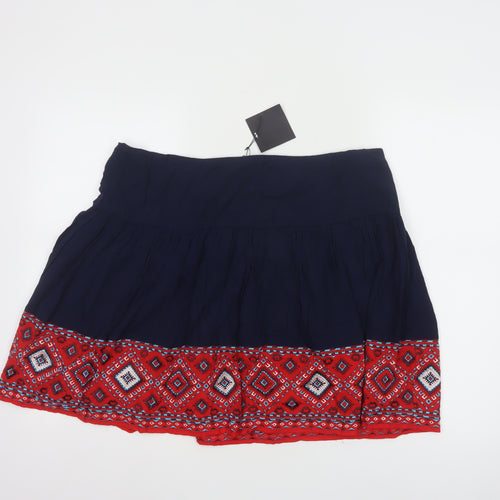 ASOS Womens Blue A-Line Short Bohemian Embroidered Skirt Size 18