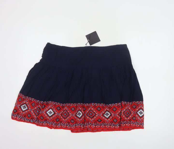 ASOS Womens Blue A-Line Short Bohemian Embroidered Skirt Size 18