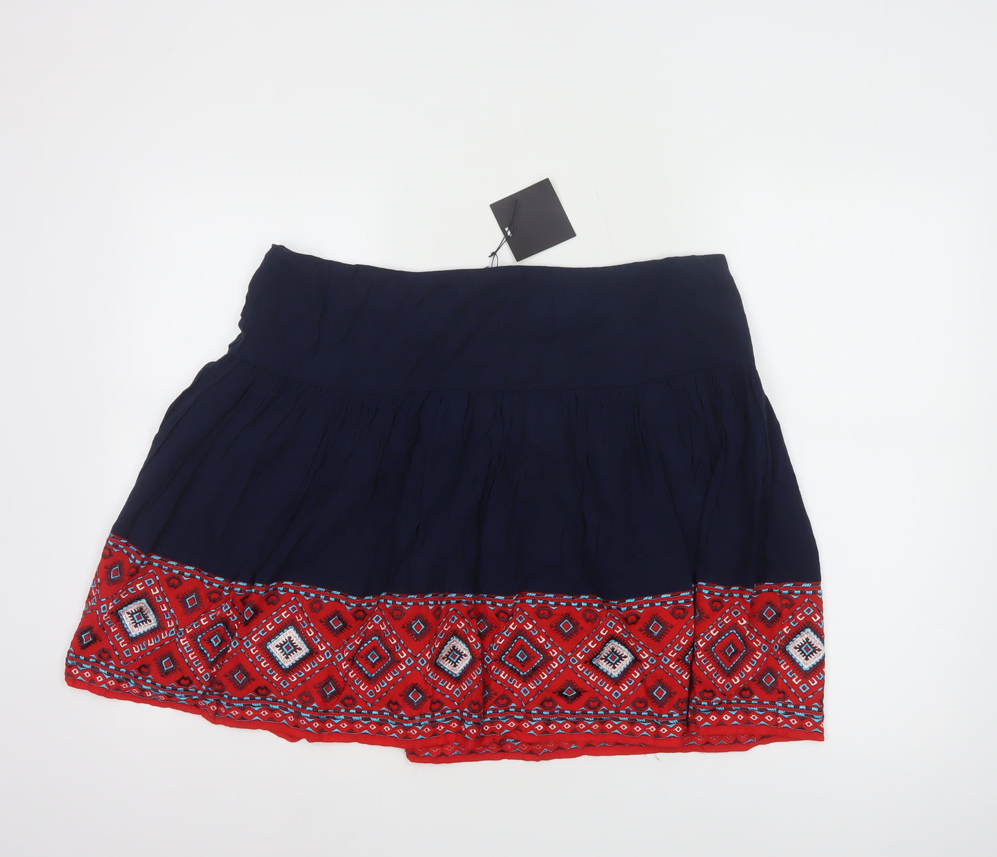 ASOS Womens Blue A-Line Short Bohemian Embroidered Skirt Size 18