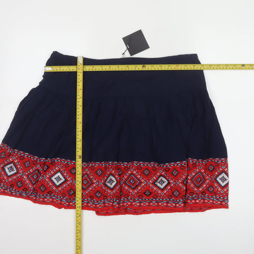 ASOS Womens Blue A-Line Short Bohemian Embroidered Skirt Size 18