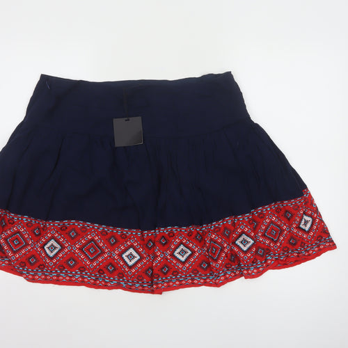 ASOS Womens Blue A-Line Short Bohemian Embroidered Skirt Size 18