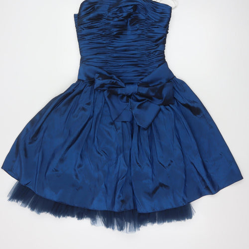 Jora Collection Women's Blue Strapless Bow Short Satin Ball Gown XS