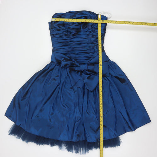Jora Collection Women's Blue Strapless Bow Short Satin Ball Gown XS
