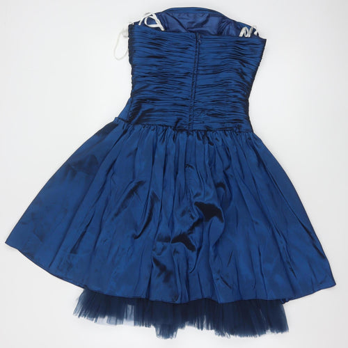 Jora Collection Women's Blue Strapless Bow Short Satin Ball Gown XS