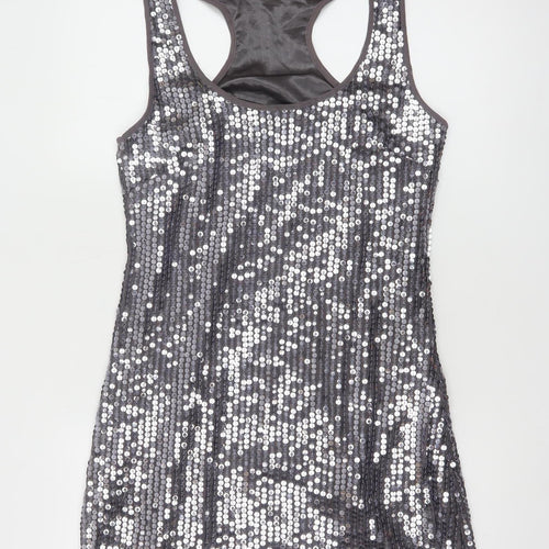 Lipsy Women’s Silver Sequin Bodycon Sleeveless Short Dress Size 12