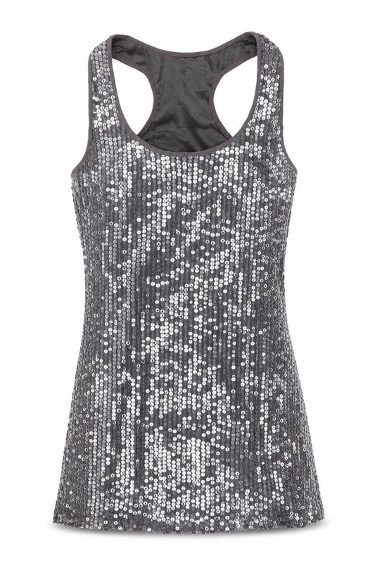 Front view of Lipsy Women’s Silver Sequin Bodycon Sleeveless Short Dress, size UK 12