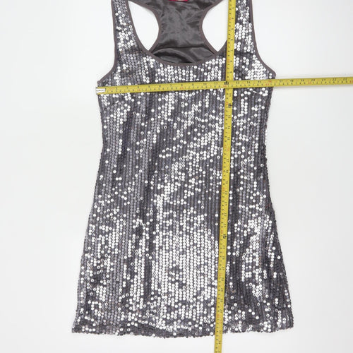 Lipsy Women’s Silver Sequin Bodycon Sleeveless Short Dress Size 12