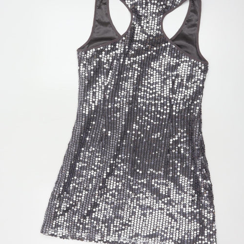 Lipsy Women’s Silver Sequin Bodycon Sleeveless Short Dress Size 12