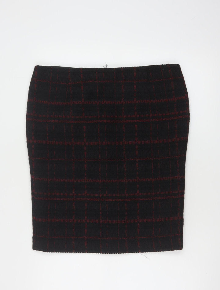 Hobbs Women Black Check Wool Blend Tweed Pencil Skirt UK 16