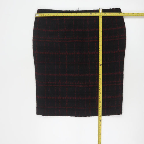 Hobbs Women Black Check Wool Blend Tweed Pencil Skirt UK 16