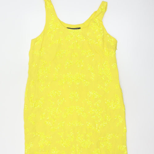 French Connection Women's Yellow Sequin Shift Dress Size 14