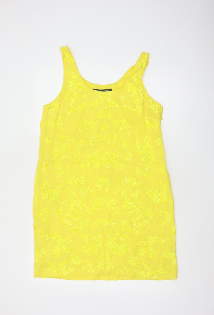 French Connection Women's Yellow Sequin Shift Dress Size 14