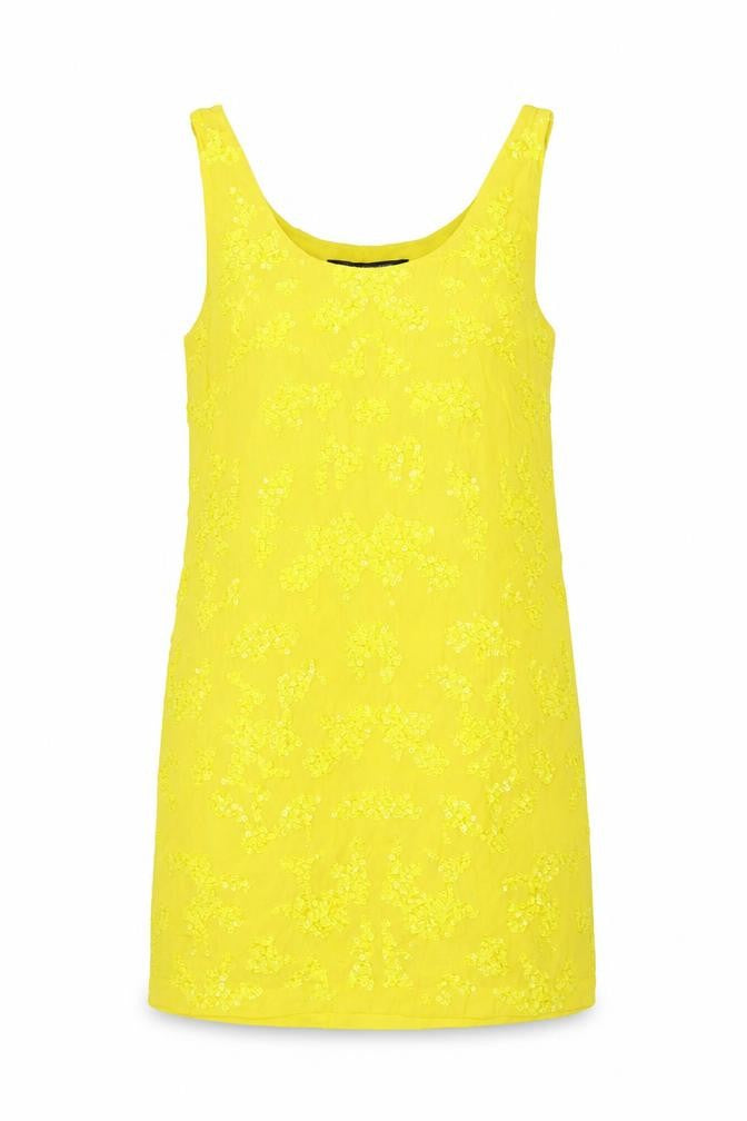 French Connection Women's Yellow Sequin Shift Dress Size 14