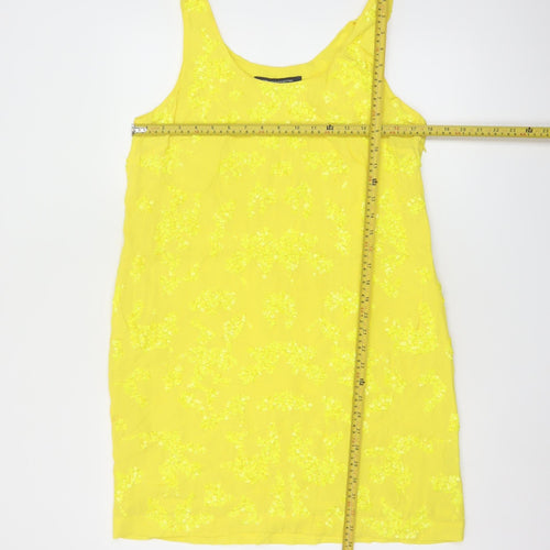 French Connection Women's Yellow Sequin Shift Dress Size 14