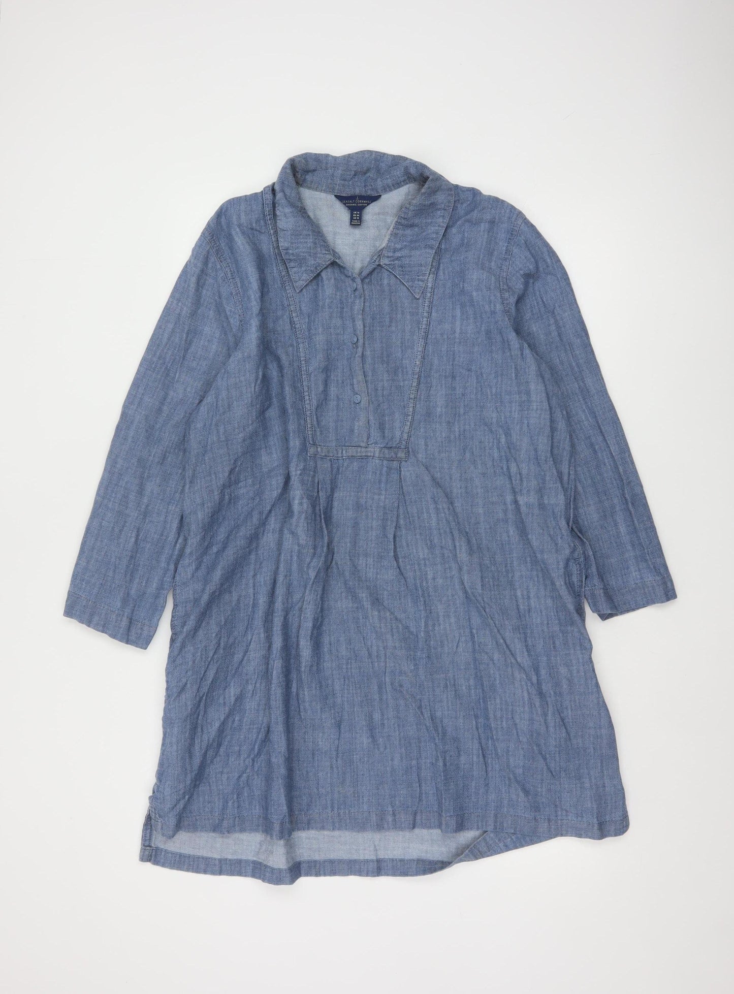 Seasalt Cornwall Women Blue Cotton Shirt Dress Size 16