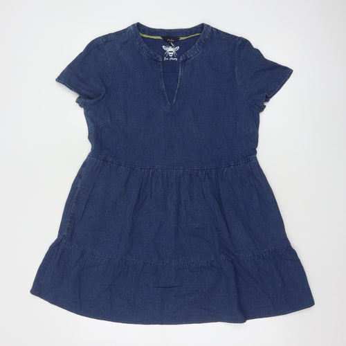 Joules Women Blue Denim A-Line Short Sleeve Knee Length Dress UK 10