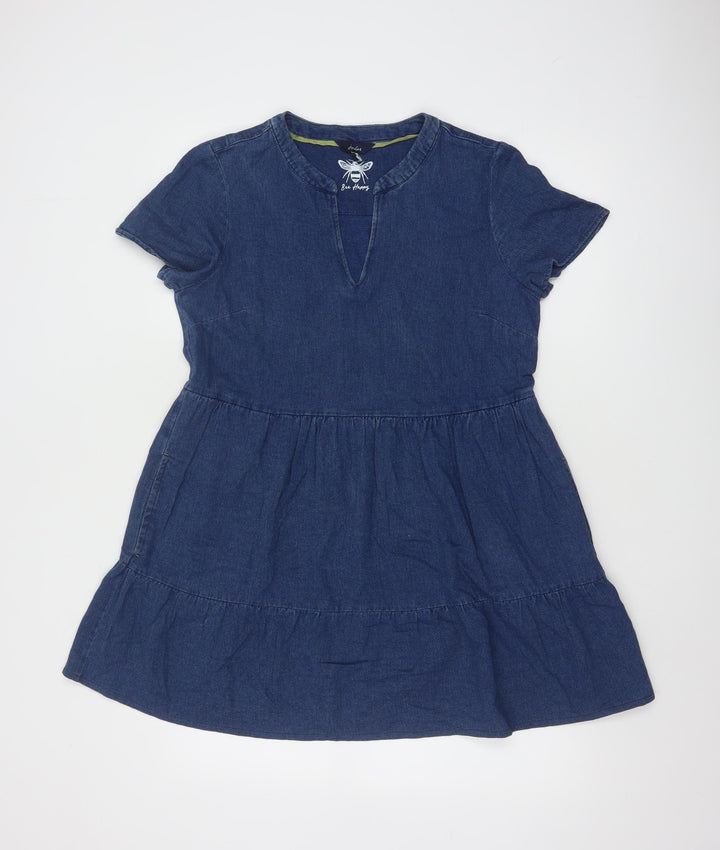 Joules Women Blue Denim A-Line Short Sleeve Knee Length Dress UK 10