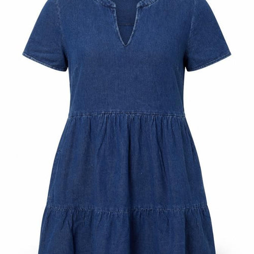 Joules Women Blue Denim A-Line Short Sleeve Knee Length Dress UK 10