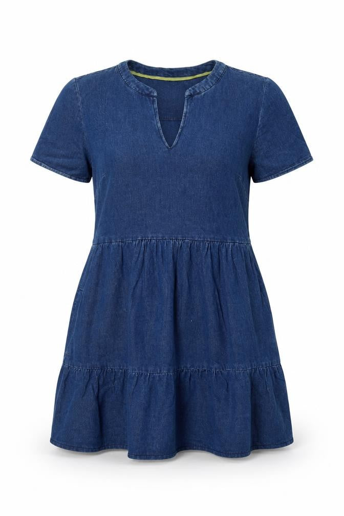 Joules Women Blue Denim A-Line Short Sleeve Knee Length Dress UK 10