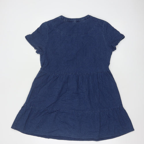 Joules Women Blue Denim A-Line Short Sleeve Knee Length Dress UK 10