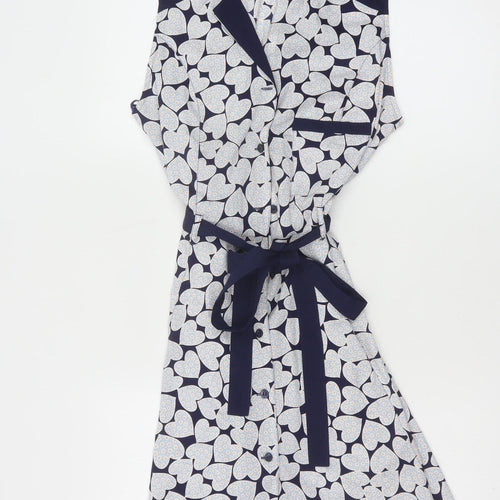 Henry Holland Women's Blue Heart Print Sleeveless Shirt Dress Size 12