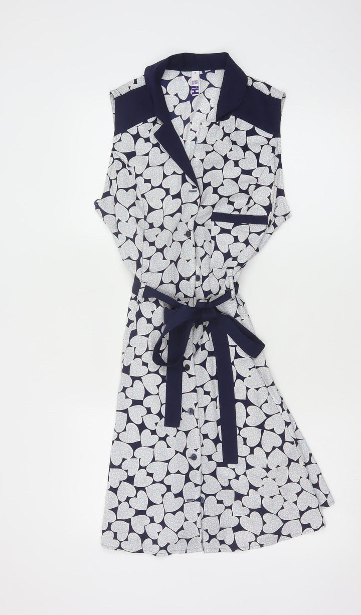 Henry Holland Women's Blue Heart Print Sleeveless Shirt Dress Size 12