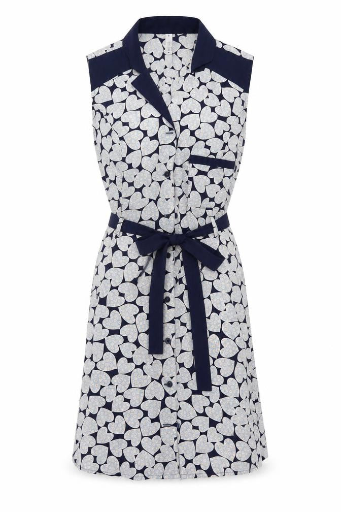 Henry Holland Women's Blue Heart Print Sleeveless Shirt Dress Size 12