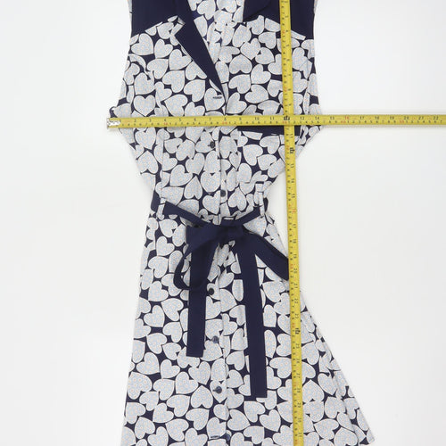 Henry Holland Women's Blue Heart Print Sleeveless Shirt Dress Size 12