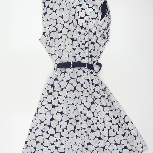 Henry Holland Women's Blue Heart Print Sleeveless Shirt Dress Size 12