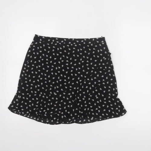 Oasis Women's Black Floral Short A-Line Skirt Size 10