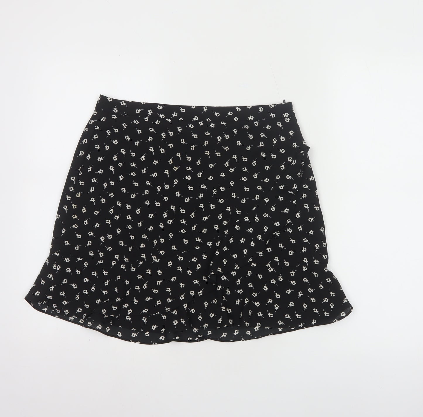 Oasis Women's Black Floral Short A-Line Skirt Size 10