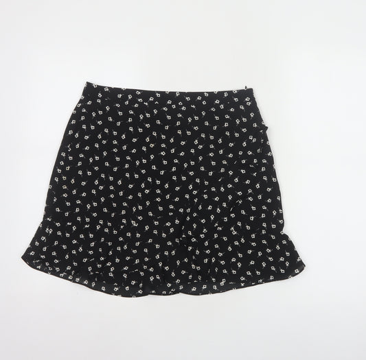 Oasis Women's Black Floral Short A-Line Skirt Size 10