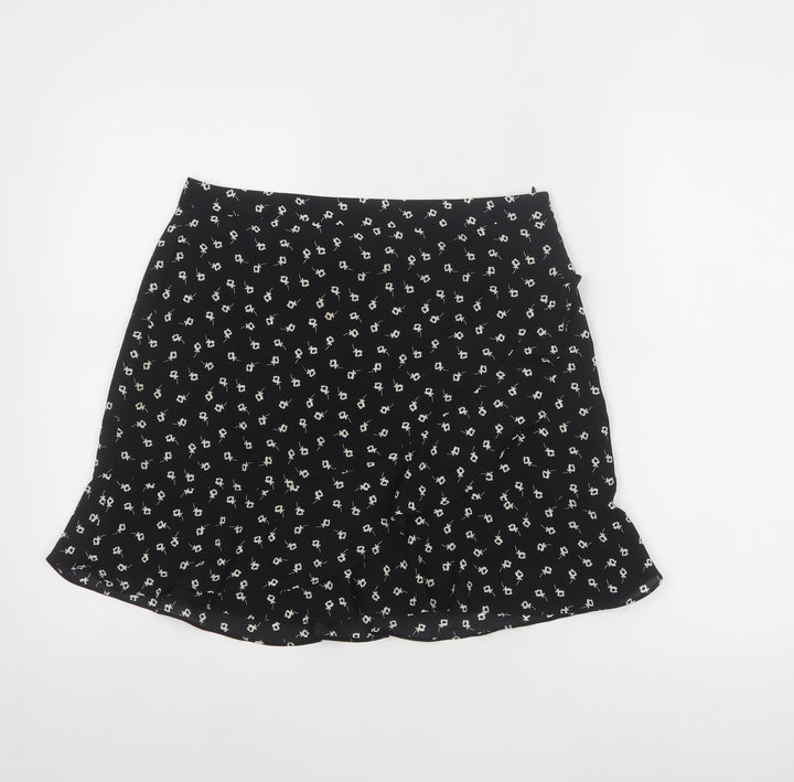 Oasis Women's Black Floral Short A-Line Skirt Size 10