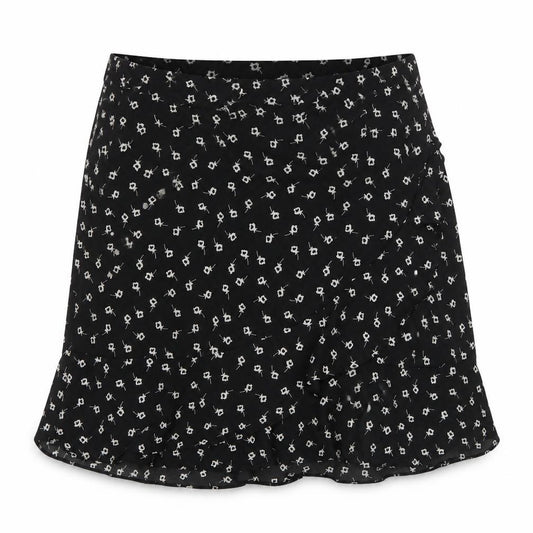 Front view of Oasis Women's Black Floral Short A-Line Skirt, size 10