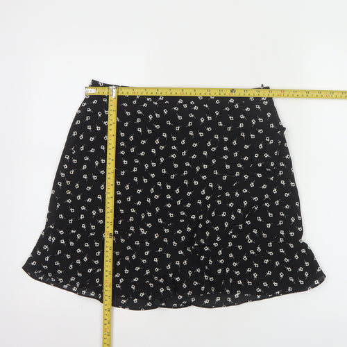 Oasis Women's Black Floral Short A-Line Skirt Size 10